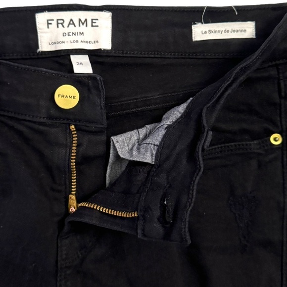 Frame Denim Black Film Noir Le Skinny De Jeanne Distressed Skinny Leg Jeans 26 - Picture 5 of 16